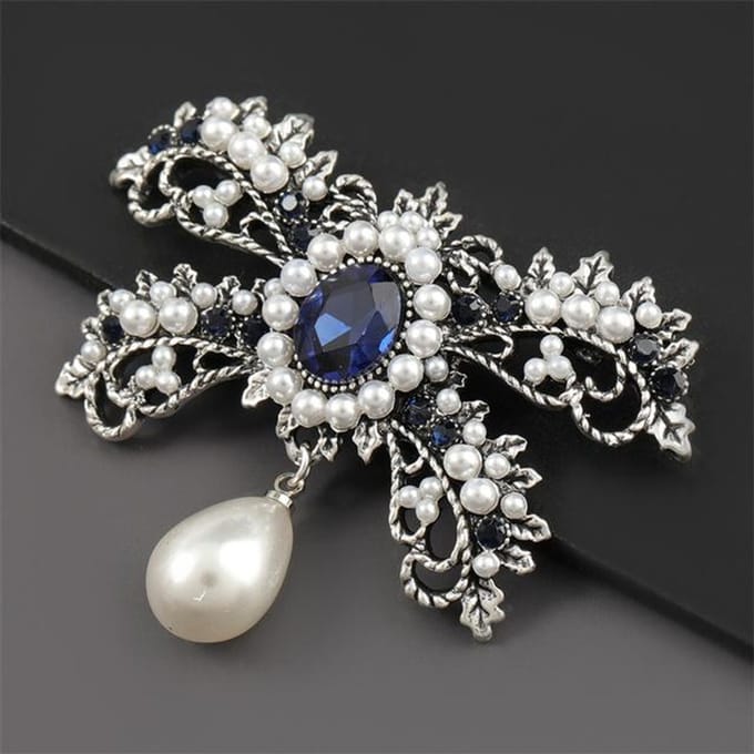 Legering Strass Ingelegd Parel Strik Broche Meisje Schattige Pin Retro Pop Corsage Accessoires gray