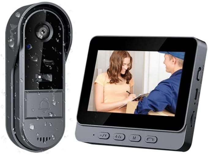GELLDG Draadloze deurbelcamera - met display - 4,3-inch scherm - draadloze videodeurbel - waterdicht - 170° kijkhoek - Bluetooth video-intercomdeurbel