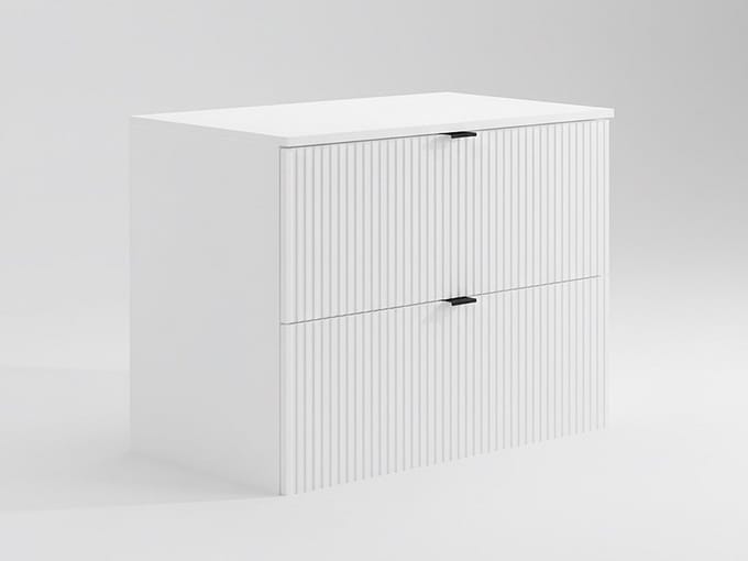 Vente-unique Zwevend, geribbeld wastafelmeubel met legplank - Wit - L80 cm - ZEVINI