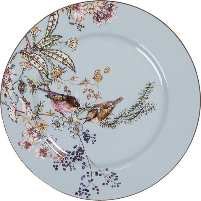 Clayre & Eef Ontbijtbord Ø 20 cm Blauw Keramiek Bloemen