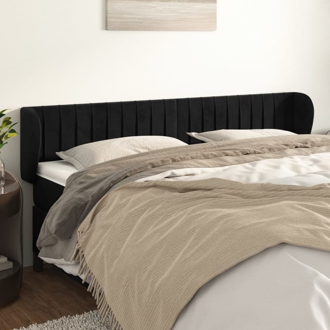 vidaXL - Hoofdbord - met - randen - 203x23x78/88 - cm - fluweel - zwart