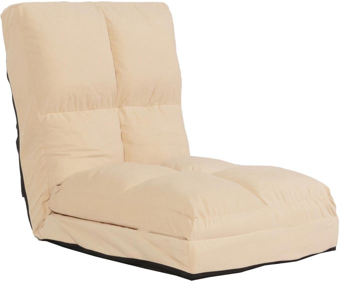 Vloer fauteuil MCW-N45, inklapbare fauteuil inklapbare fauteuil functionele fauteuil, slaapfunctie inklapbaar stalen frame fluweel ~ beige
