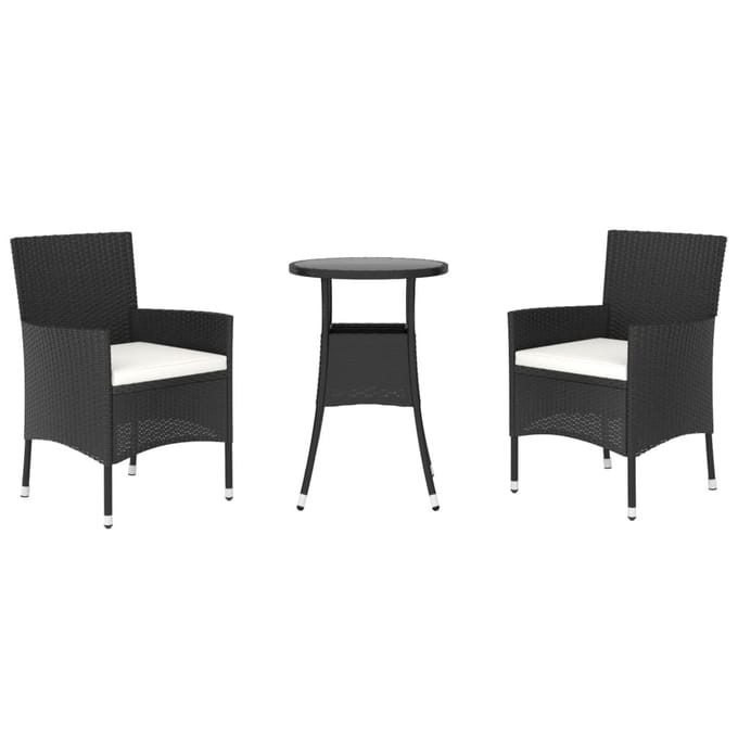 vidaXL - 3-delige - Bistroset - met - kussens - poly - rattan - zwart