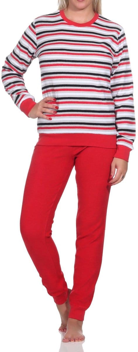Normann dames pyjama badstof - Stripes - 42 - Rood