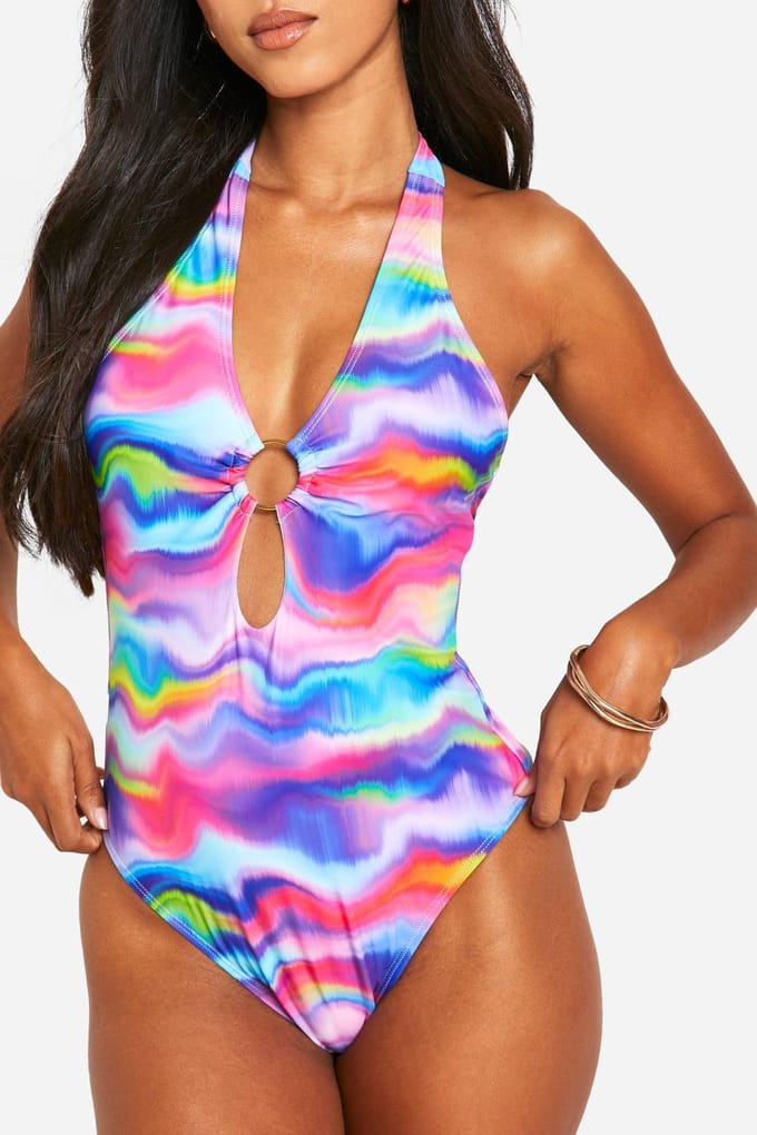boohoo Dames Marmer O-ring Uitgesneden Badpak | Illusion Blue | Maat: 34