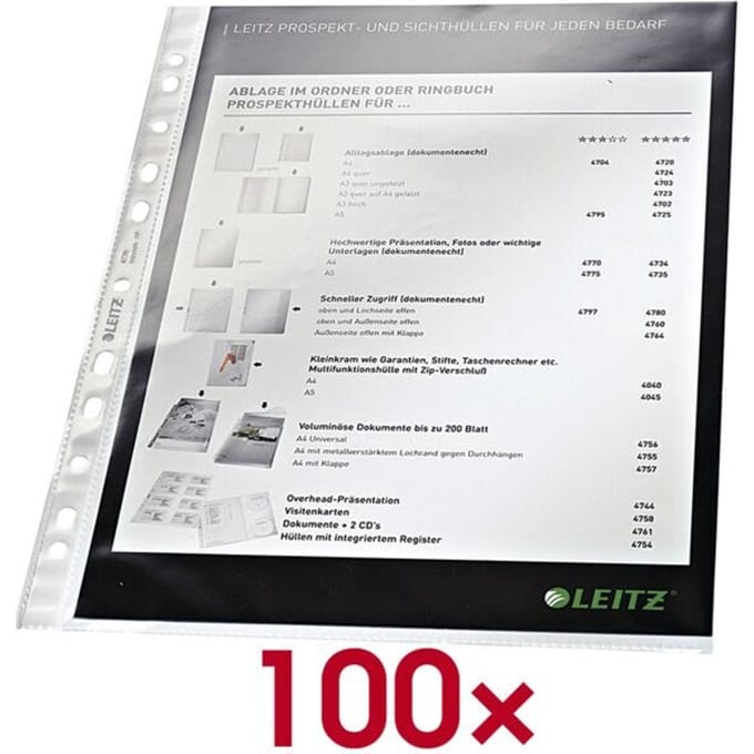 Leitz Showtassen - Din A4 - polypropyleen - 0.08 mm glas (helder) - 100 Stuks