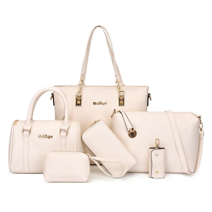 Dames herfst nieuwe mode grote capaciteit zesdelige enkele schouder messenger bag 6-piece bag wit