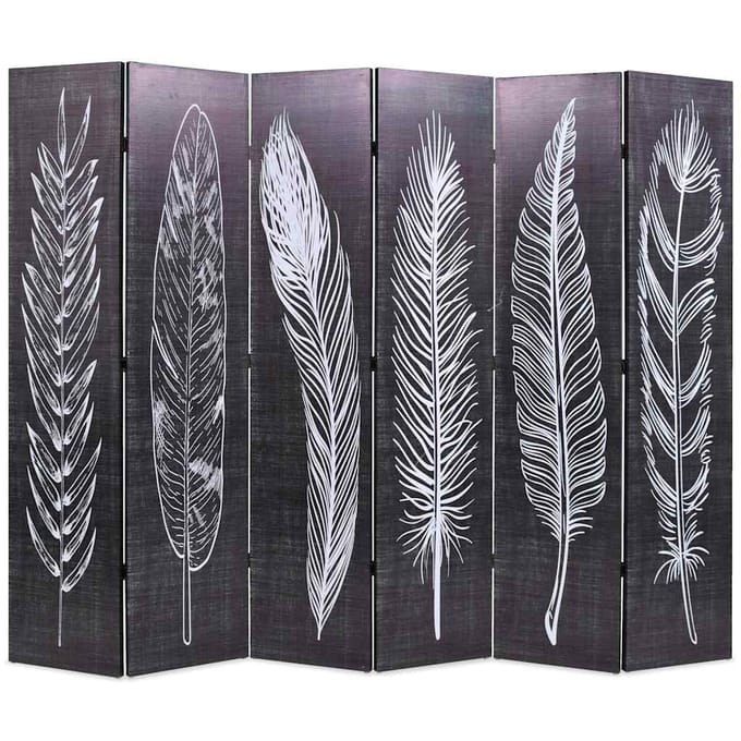 vidaXL - Kamerscherm - inklapbaar - veren - 228x170 - cm - zwart - en - wit