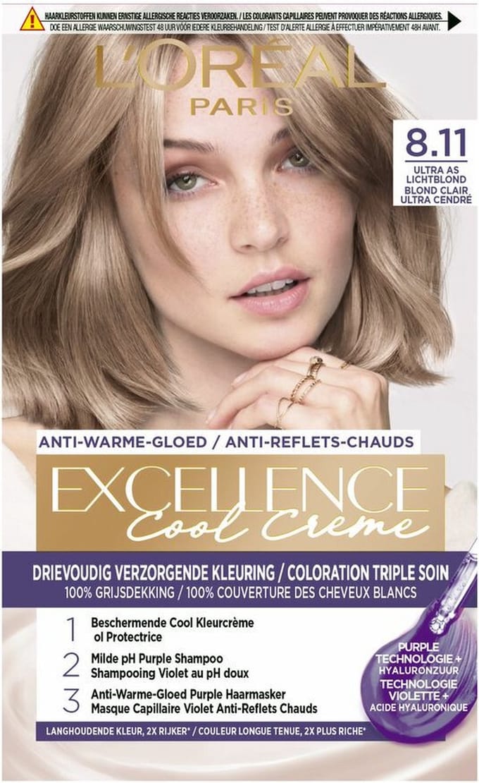 L'Oréal Paris Excellence Cool Crème Ultra Licht Asblond 8.11 - Permanente Haarkleuring