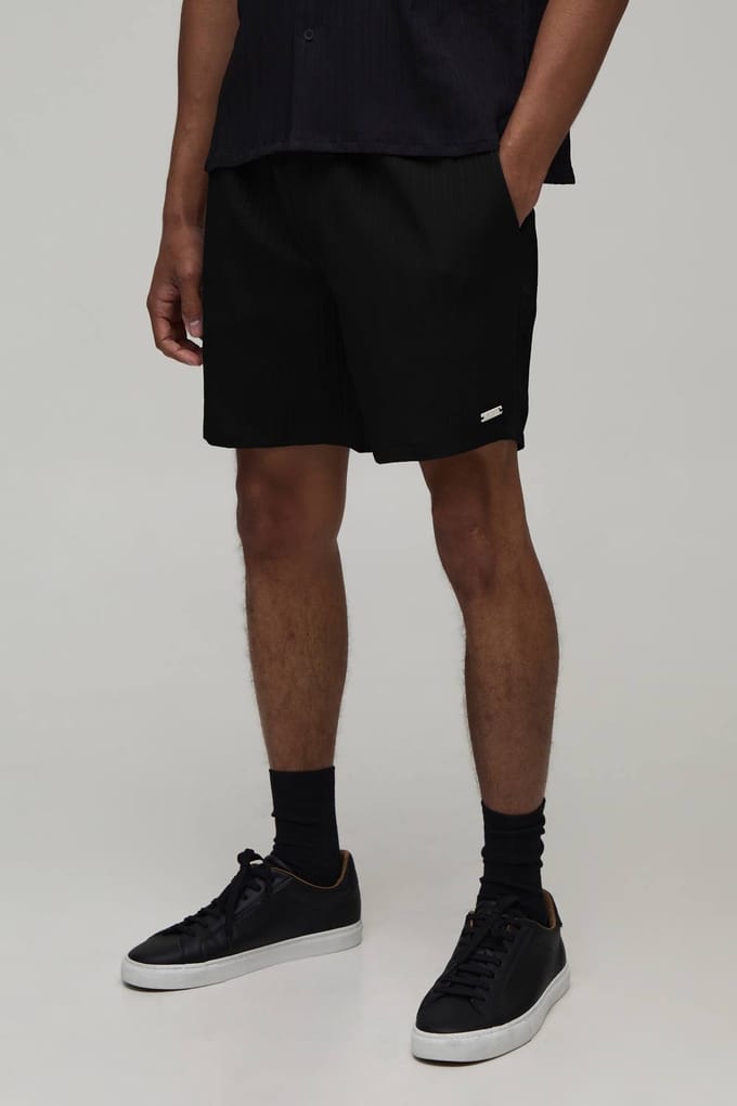 Ontspannen Pasvorm Onregelmatige Plooi Textuur Middellange Shorts | Black | Size 2XL