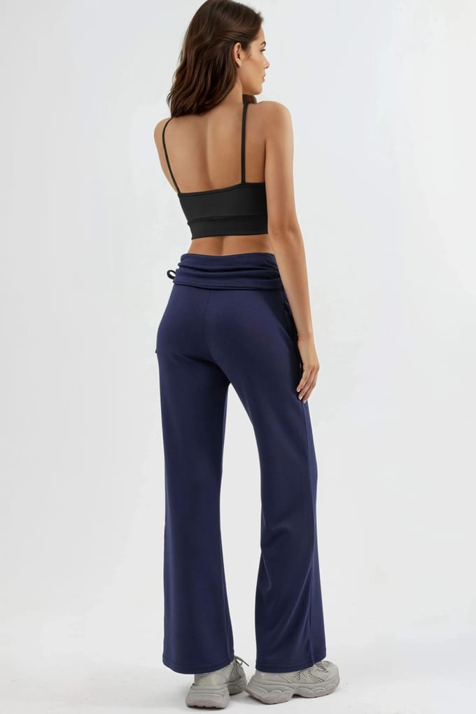 Modal Touch Hoge Taille Brede Pijpenbroek met Rimpeldetail