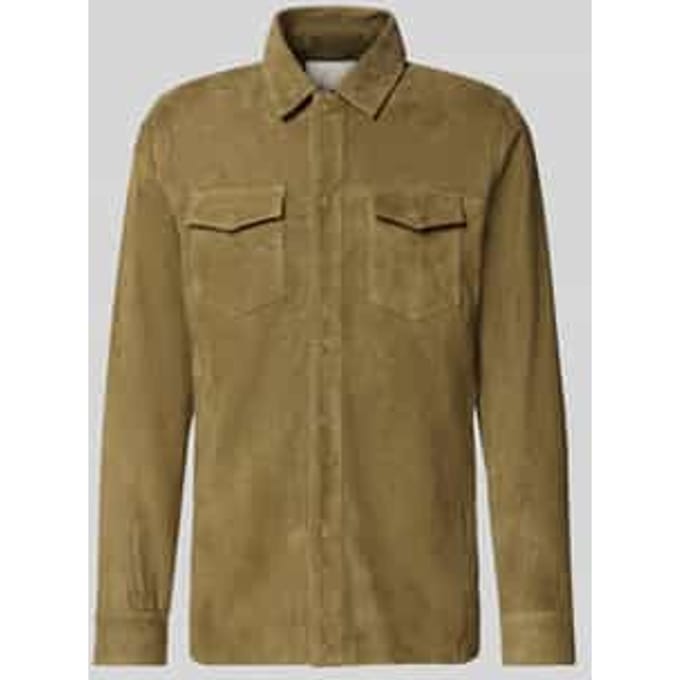 Slim fit overhemdjack van echt geitenleer, model 'Overshirt'