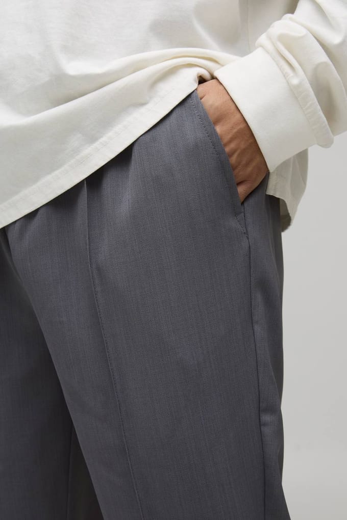 Straight Fit Smart Elasticated Pintuck Trousers | Grey | Size Small
