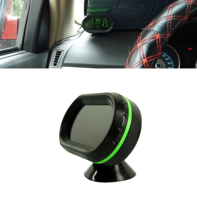 Auto Thermometer Digitale Klok DC 12V Auto Klok LED Verlicht Auto Dubbele Temperatuurmeter Voltmeter Spanningstester Green