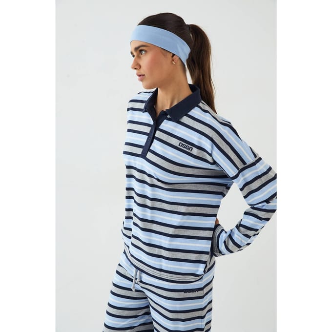 Dames DSGN Studio Rugby Top met Kraag | Indigo | Maat: 3XL