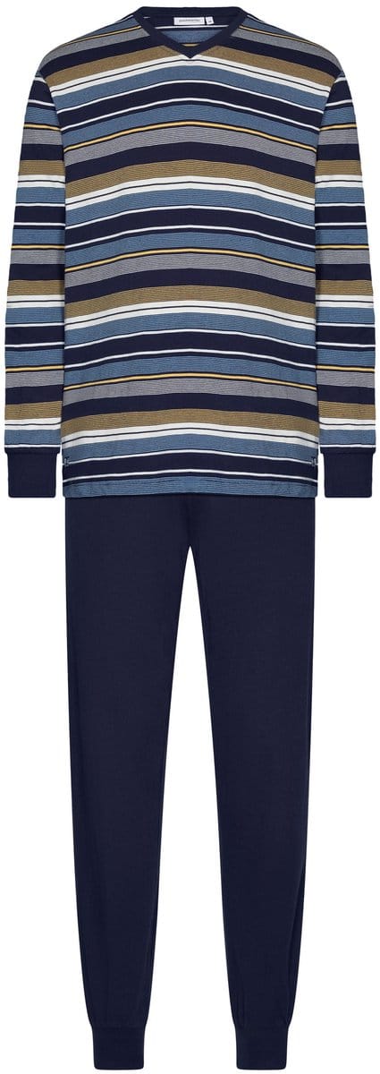 Pastunette - Pyjama - Navy Nights - Bio Katoen - Gestreept - Blauw - Maat XXL