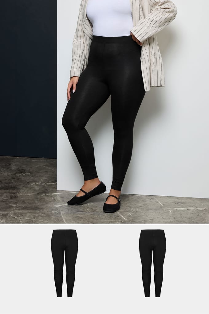 Yours For Good 2 Paar Basic Leggings Van Katoen In Zwart Size 44