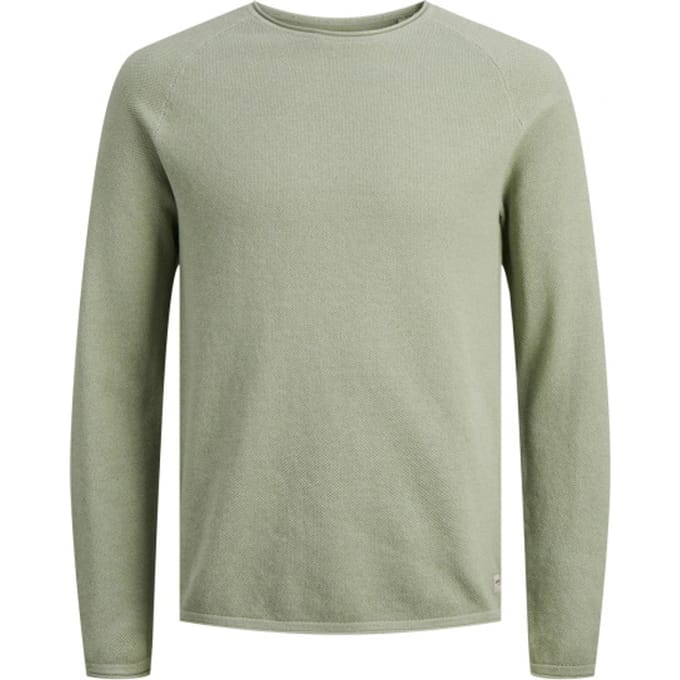 JACK & JONES Hill knit crew neck slim fit - heren pullover katoen met O-hals - saliegroen melange