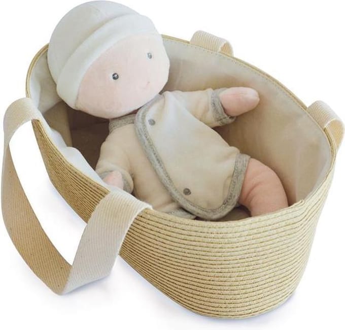 Jolijou - Babypop met wiegje - Pola - Wit & Grijs - 28 cm - 0m+