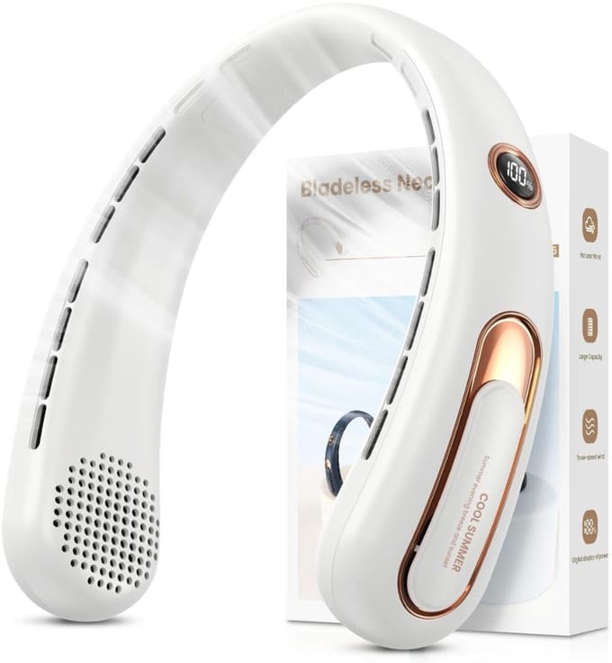SNJY® Nek Ventilator - Draagbare Gezichtsventilator - Mini Nek Fan - 4000mAh - Wit
