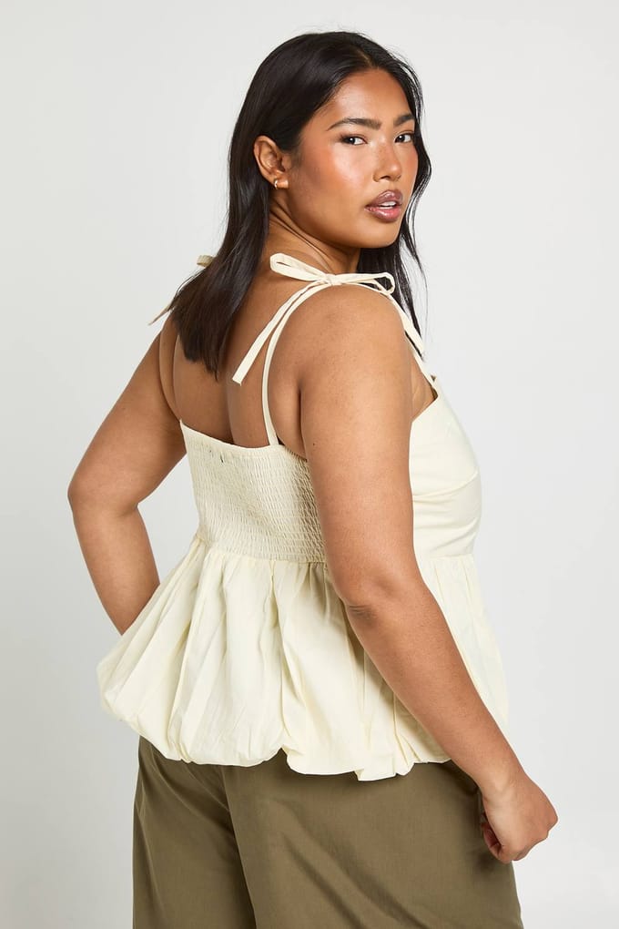 boohoo Dames Plus Katoenen Popeline Pofbal Smock Top | Citroen | Maat: 44