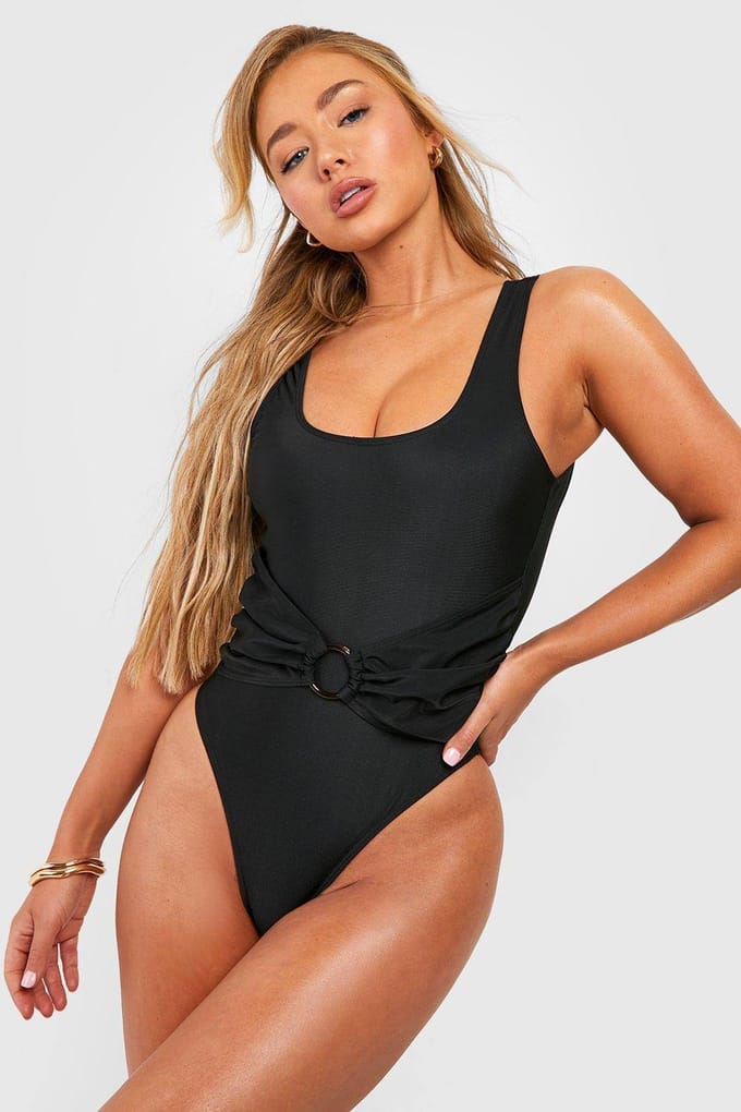 boohoo Dames O-ring Scoop Badpak | Zwart | Maat: 44