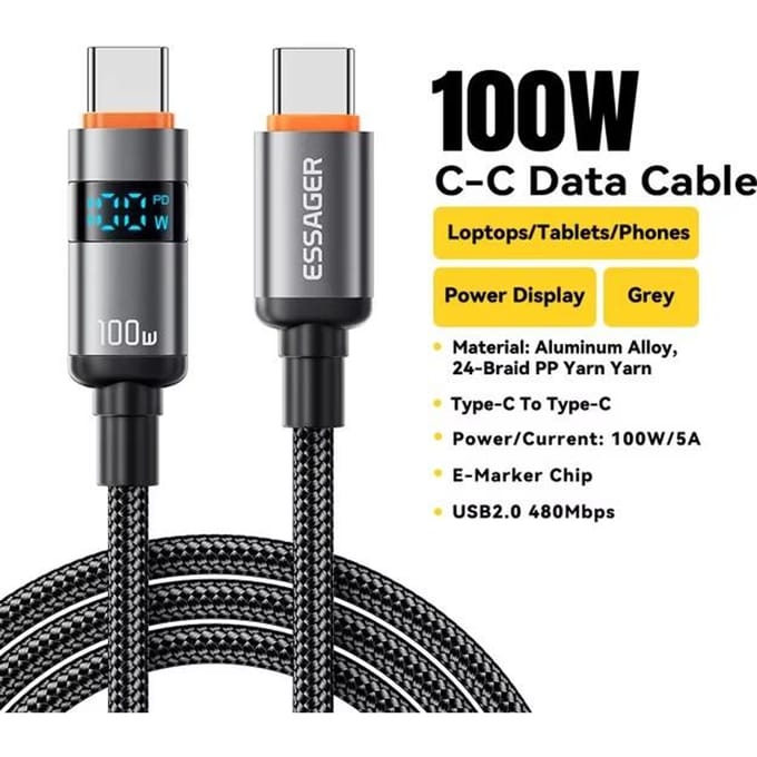 Essager Digitale Display USB Type C naar USB C Kabel voor Huawei Mate60 100W Snellader Kabel voor MacBook Pro Xiaomi