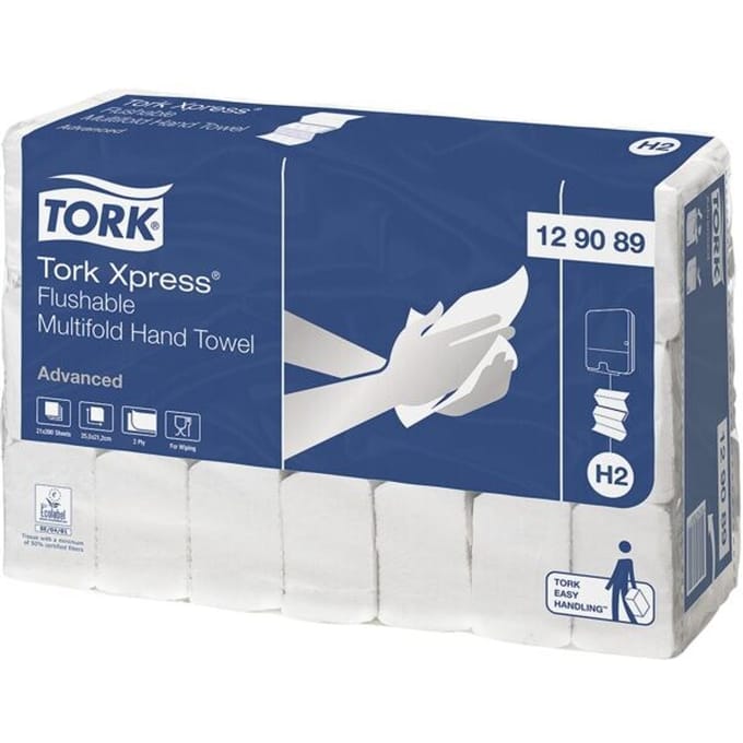 Tork 129089 Flushable handdoek i-vouw 2-lgs wit 21x25,5 cm pak à 4200 stuks (129089)