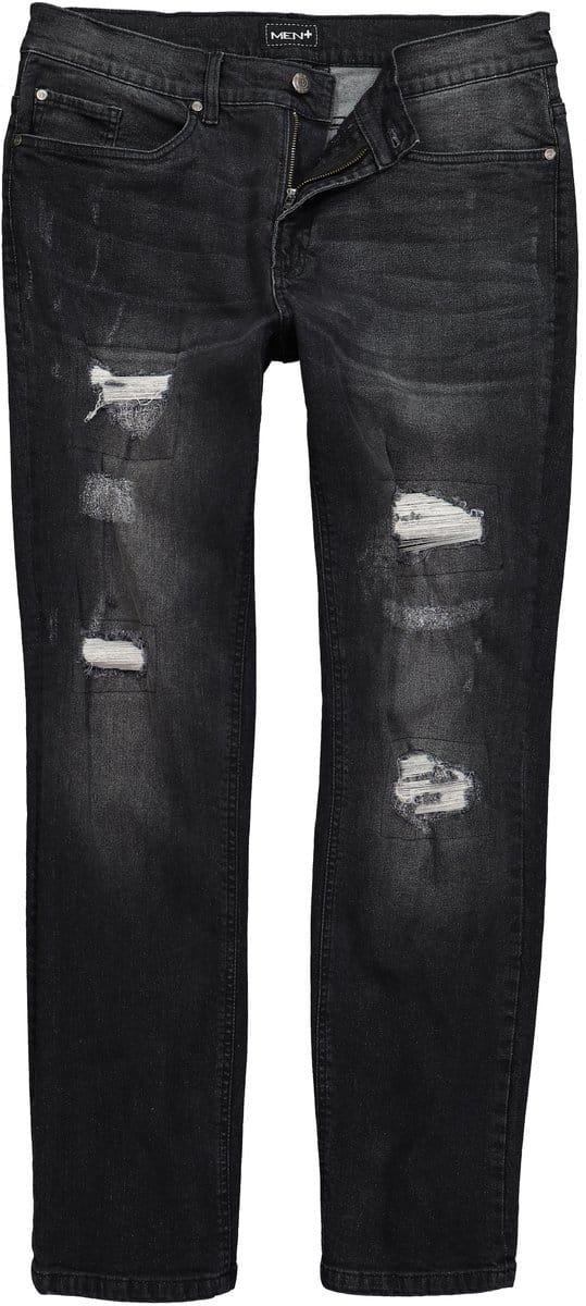 Men Plus - Heren - Jeans Buikfit Regular Fit 5-pocket destroyed-look - Zwart - Maat 54