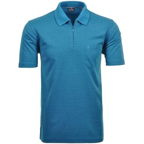 Ragman Polo Softknit Fine Duo Line Zip Collar Blue Turquoise / male