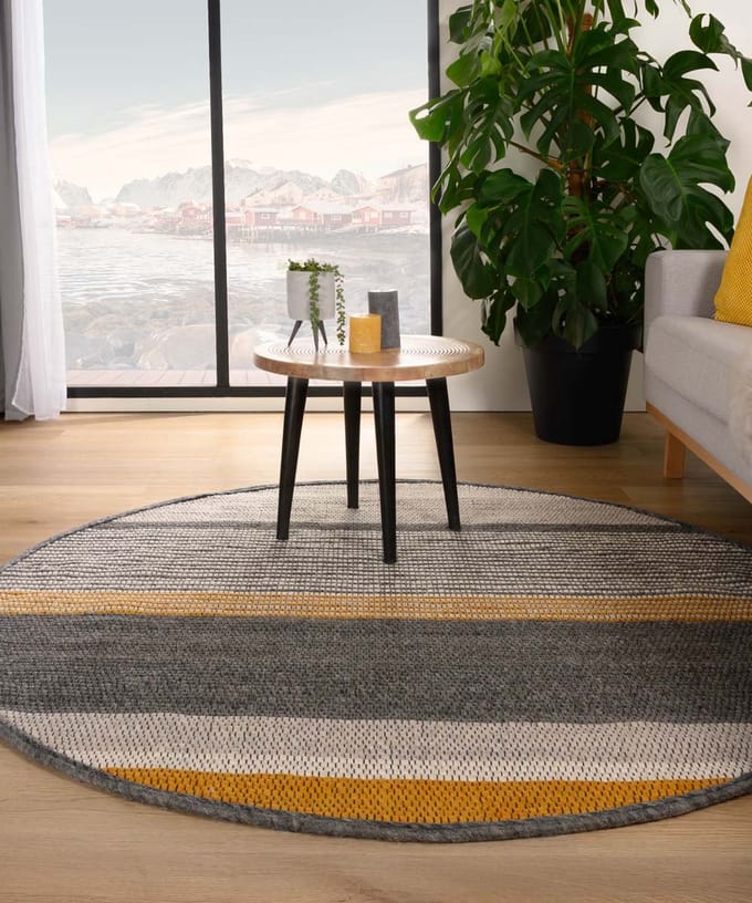 Rond wollen vloerkleed - Lett okergeel/grijs 120