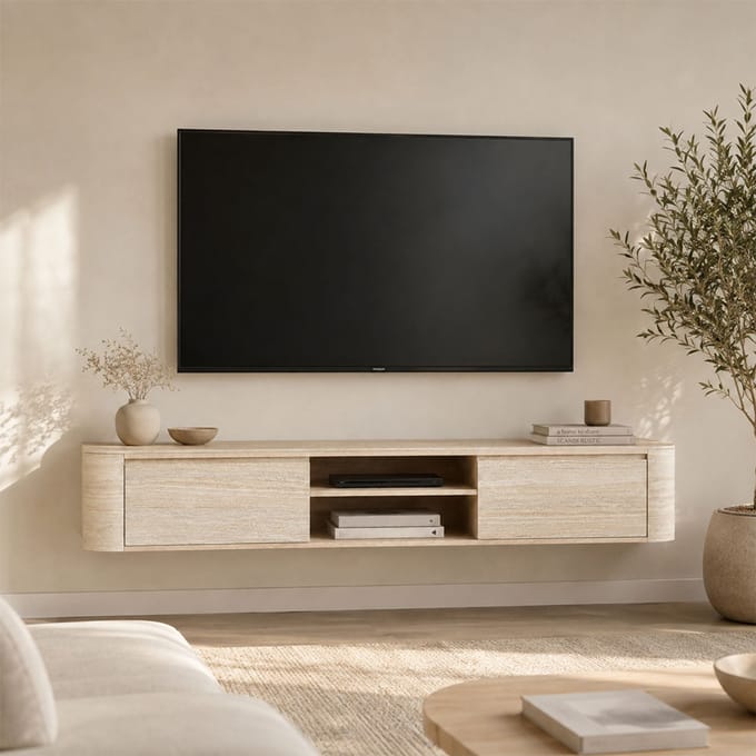 Milton & Oldbrook Zwevend TV-meubel Fermo Travertinlook