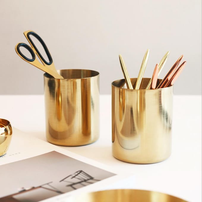 Gouden Pennenhouder voor Bureau Multifunctionele Potloodopslag Thuis Bureau Kantoorartikelen Decor beige