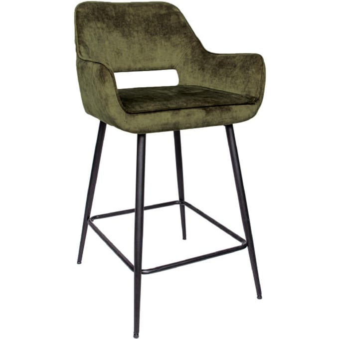 PTMD Fal Low Velvet Barkrukken - 60x54x95 cm - Groen - Set van 2