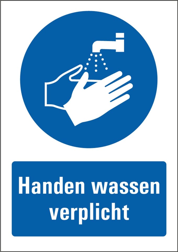Handen wassen verplicht bord met tekst 148 x 210 mm