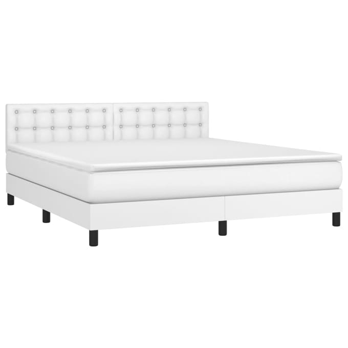 vidaXL - Boxspring - met - matras - en - LED - kunstleer - wit - 180x200 - cm
