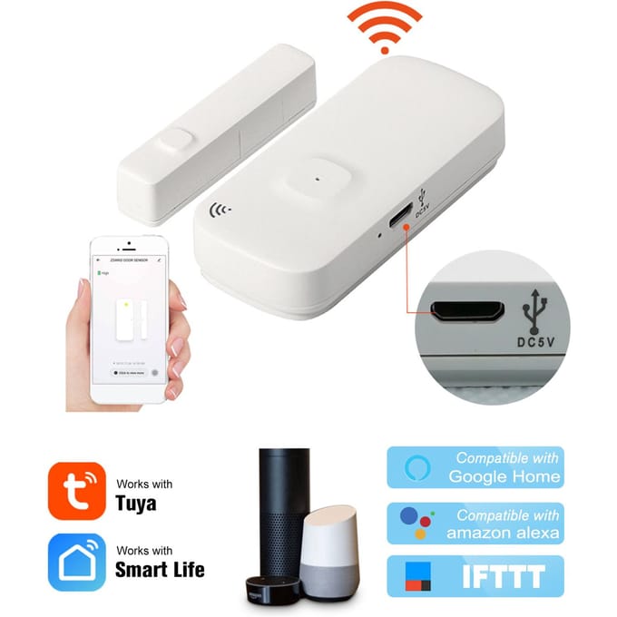 WIFI Deur Sensor Tuya APP Bediening Deur Raam Opening Beveiliging Alarm Sensor Magnetische Schakelaar 1pcs wit