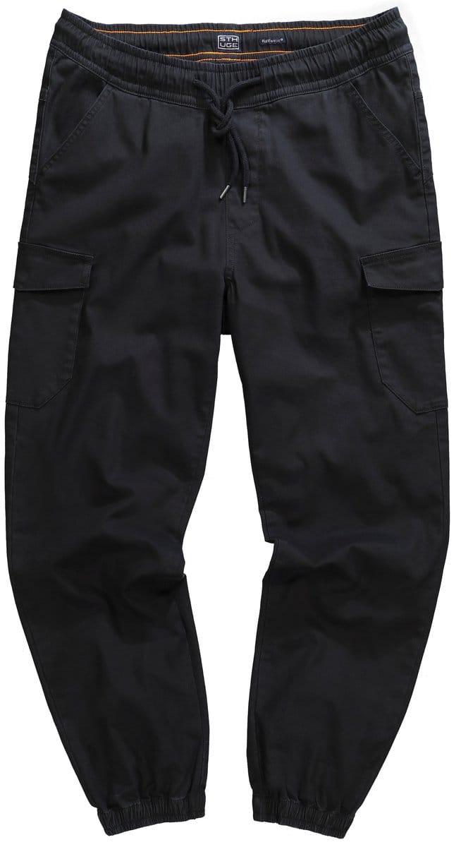 STHUGE - Heren - Cargo broek modern fit elastische tailleband 6 zakken - Zwart - Maat 7XL