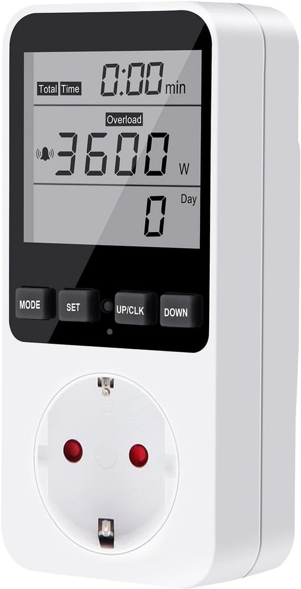 Stroommeter voor Stopcontact - Energieverbruik Meter met LCD Display en Overbelastingsalarm