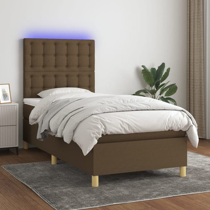 vidaXL - Boxspring - met - matras - en - LED - stof - donkerbruin - 80x200 - cm