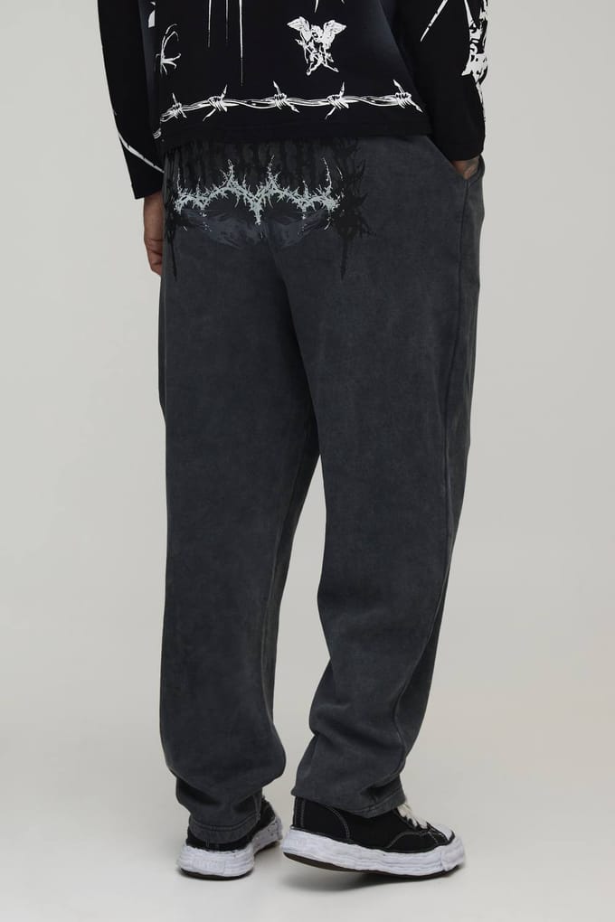 Tall Balloon Fit Gothic Washed Joggingbroek | Washed Charcoal | Size XL