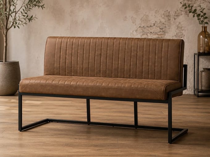 Eetkamerbank Belgie - 135 cm - Micro Leder - Cognac