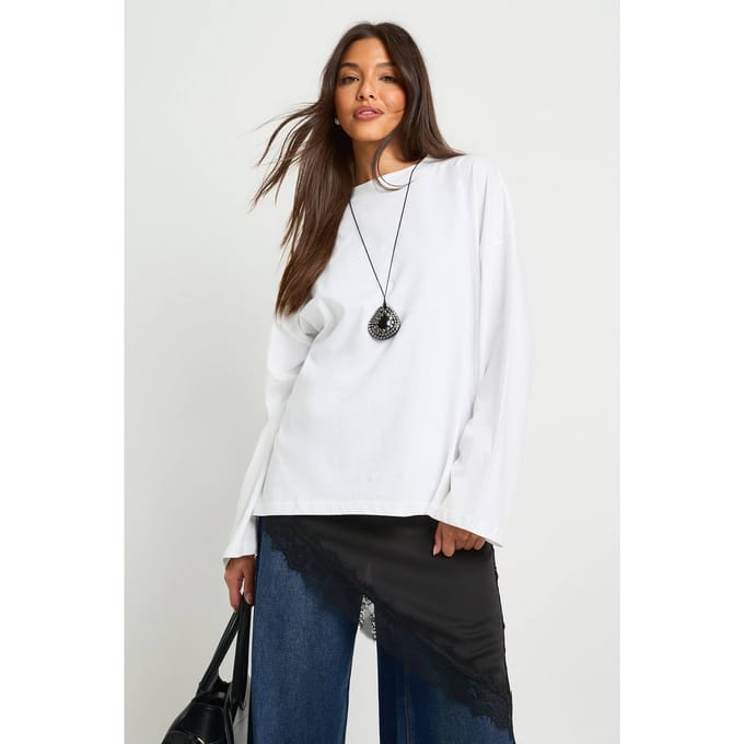 boohoo Dames Oversized lange mouw T-shirt | Wit | Maat: 44
