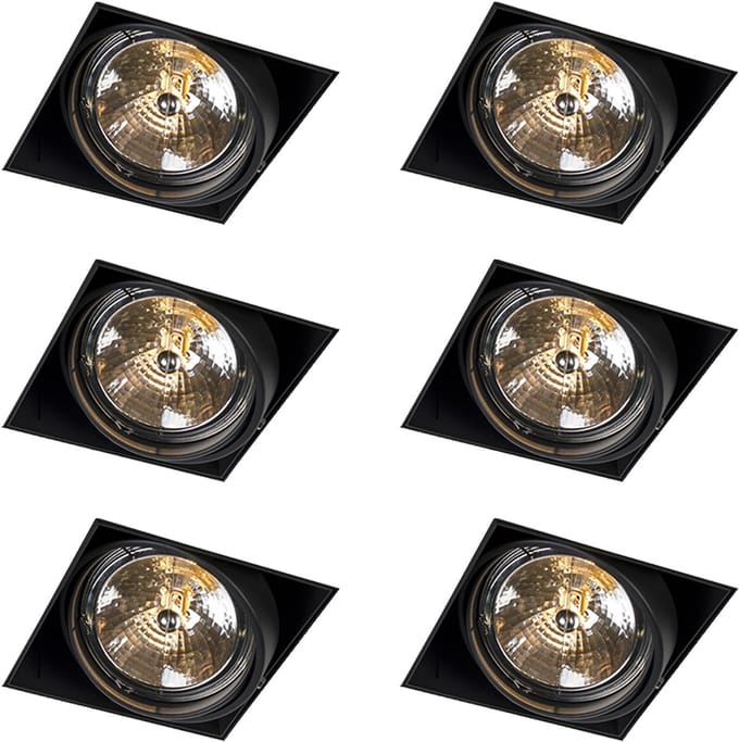 QAZQA Set van 6 Inbouwspot zwart AR111 draai- en kantelbaar trimless - Oneon