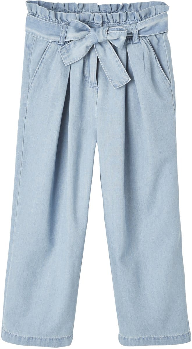 Vertbaudet Wijde "paperbag"-driekwartmeisjesbroek van licht denim