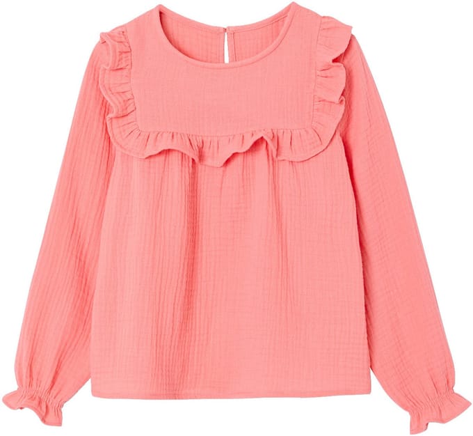 Vertbaudet Meisjesblouse met ruches van katoengaas
