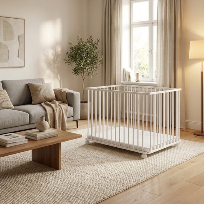 Bebies First LIAM Babybox Inklapbaar / Baby box – Kinderbox / Playpen Met Wieltjes - 99 x 75 x 74 cm - Wit