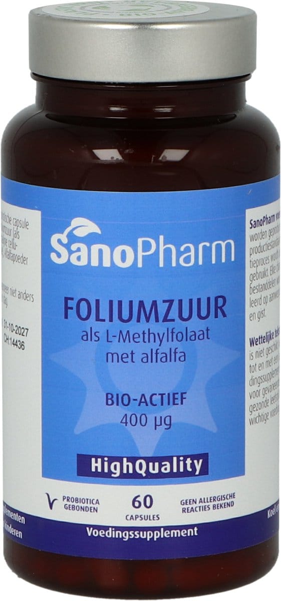 SanoPharm WholeFood Foliumzuur - 60 capsules - Vitamine B preparaat