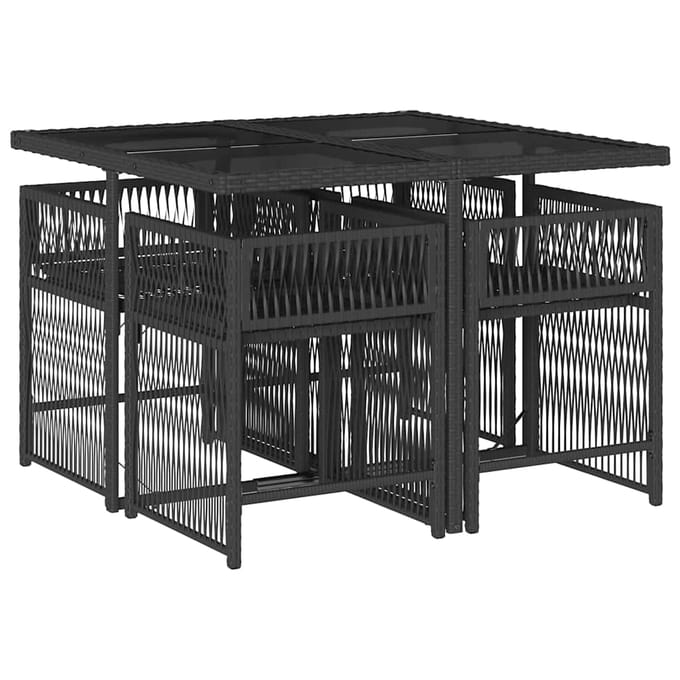 vidaXL - 5-delige - Tuinset - met - kussens - poly - rattan - zwart