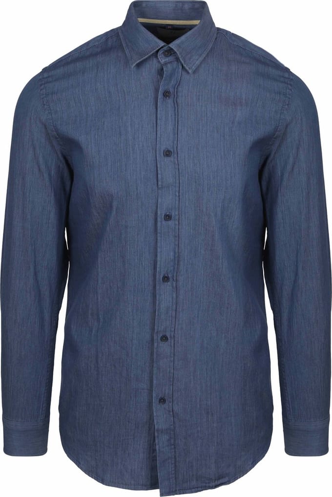 Suitable Overhemd Washed Donkerblauw - Maat M - Heren - Casual Shirt
